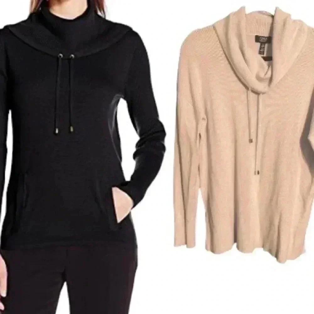 Jones New York Drawstring Cowl Neck Casual Pullover Sweatshirt